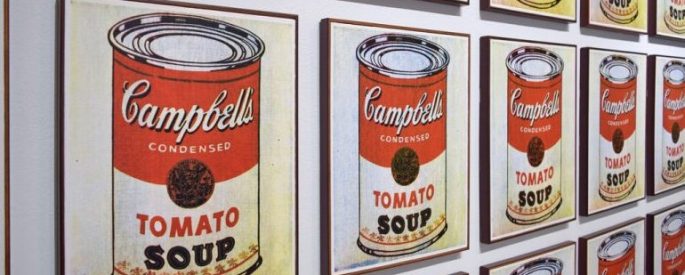 Soup Cans by Andy Warhol, repeated images of Campbells tomato soup