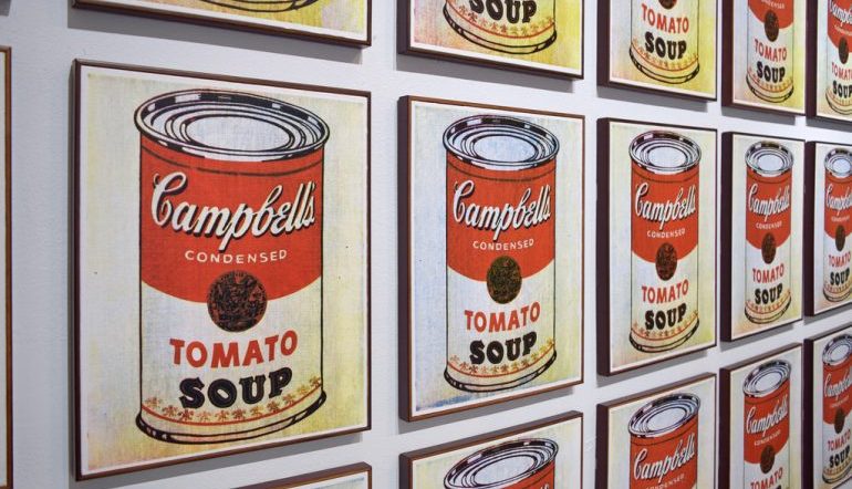 Soup Cans by Andy Warhol, repeated images of Campbells tomato soup