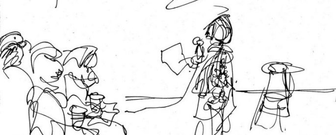 gesture drawing of a poetry reading