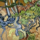 Van Gogh painting of abstracted blue tree roots