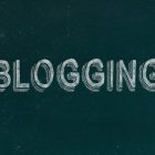 the word "BLOGGING" written in a white chalk–like style against a dark green background