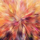 abstract explosion-like painting with yellows and pinks