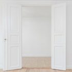 open white double-door with while walls and light wood floor