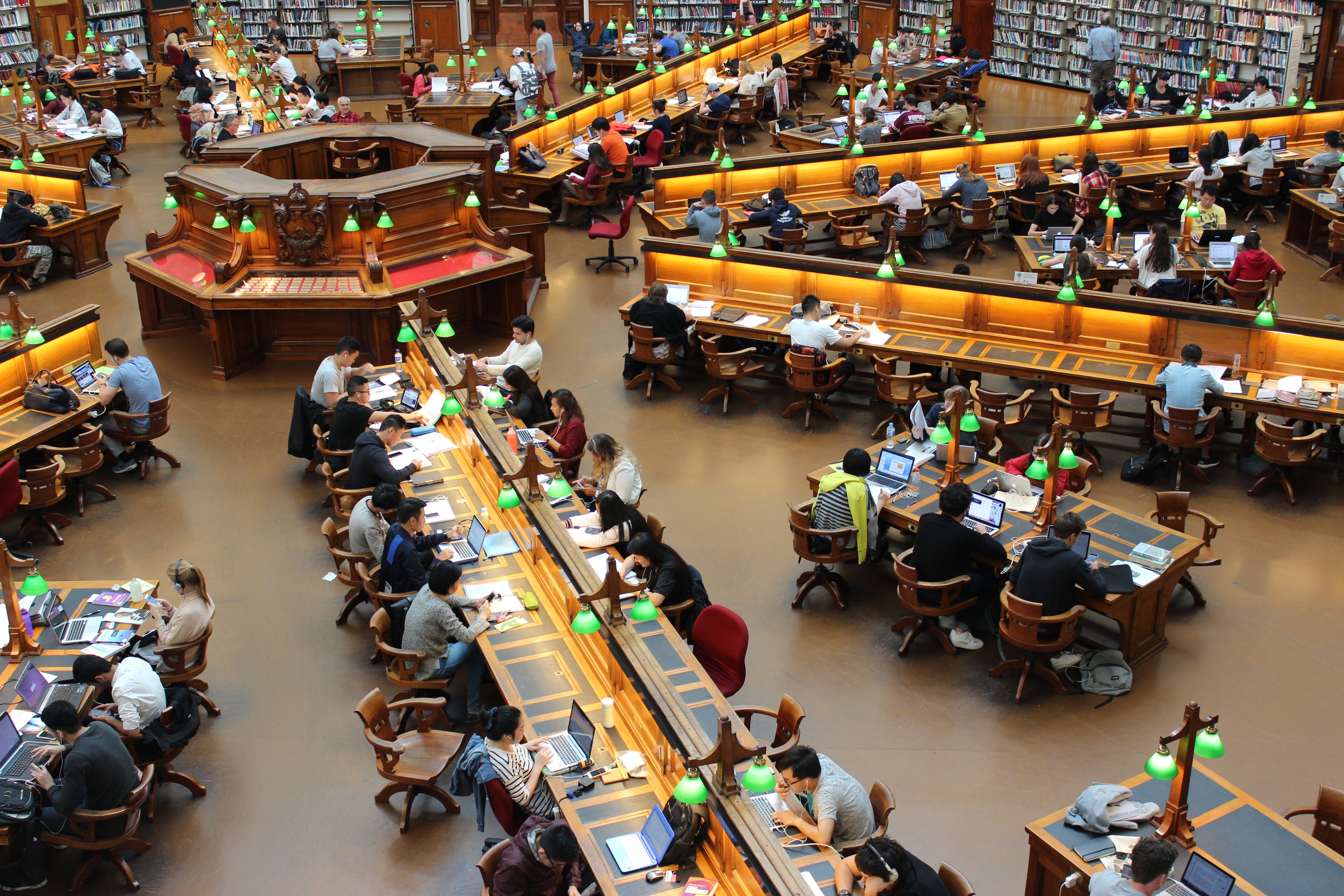 A photo of students studying in a campus library