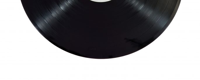 Black and white photograph of a music record