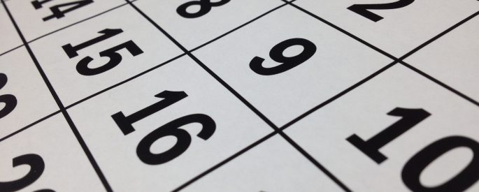 Closeup photograph of the daily cells on a calendar