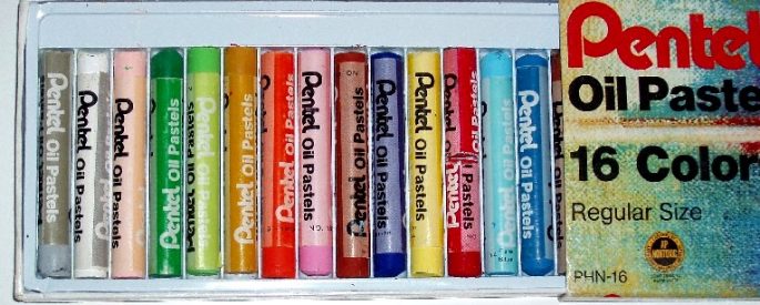 a photo of Pentel oil pastels in their case