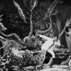 Scene from a Georges Méliès film depicting a man running scared from alien plants