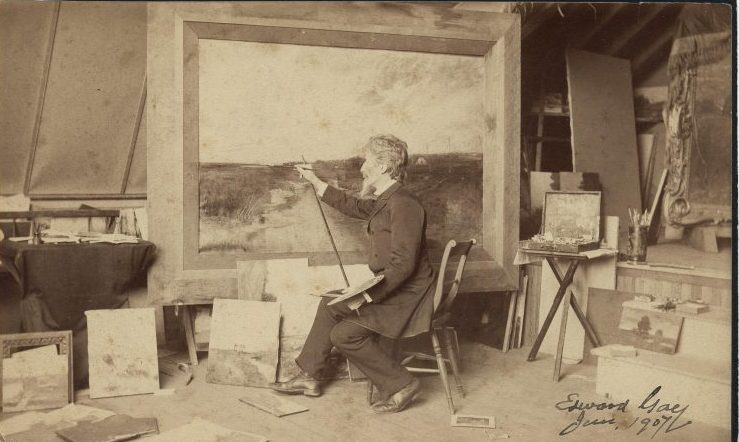 Vintage photo of Edward Gay at an easel painting