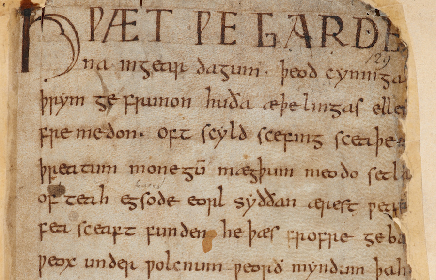 Picture of an old "Beowulf" manuscript.