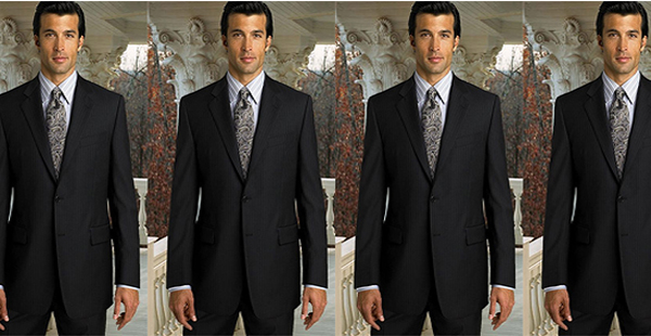 Side by side pictures of a man wearing a suit staring at the camera. 