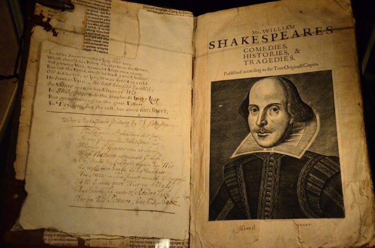 Old Shakespeare book with yellowed pages.
