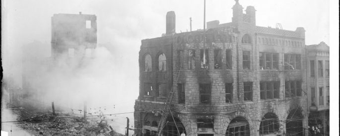 Photograph of the Los Angeles Times building, after the bombing disaster on October 1, 1910.