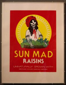 sun maid raisins logo with skeletal girl 