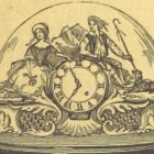 drawing on beige paper of a woman and man on top of a clock, under a glass dome