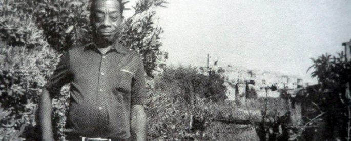 black and white photograph of James Baldwin in Saint-Paul-de-Vence