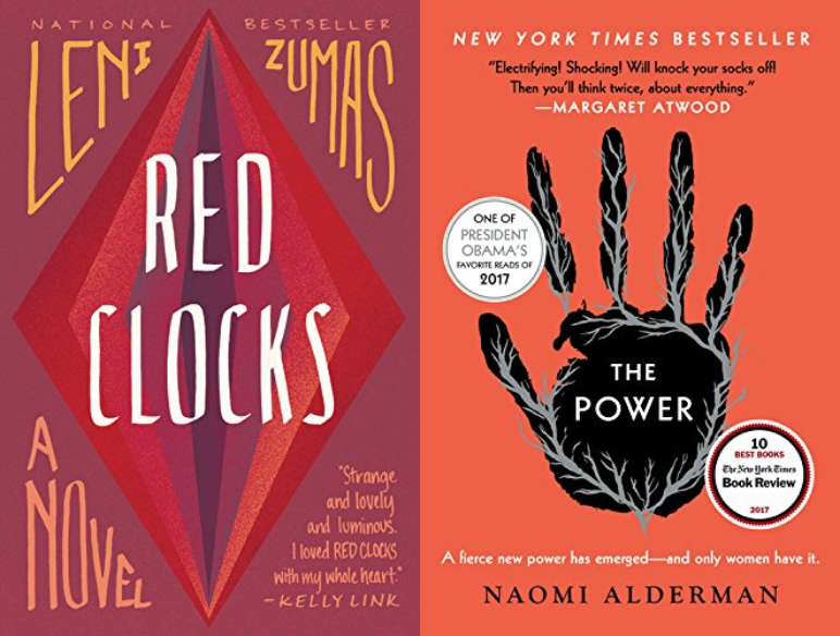 Cover art for Red Clocks by Leni Zumas and The Power by Naomi Alderman