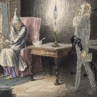A drawing from a scene of A Christmas Carol
