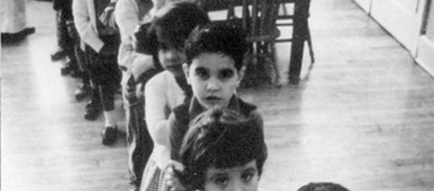 A black and white photo of children