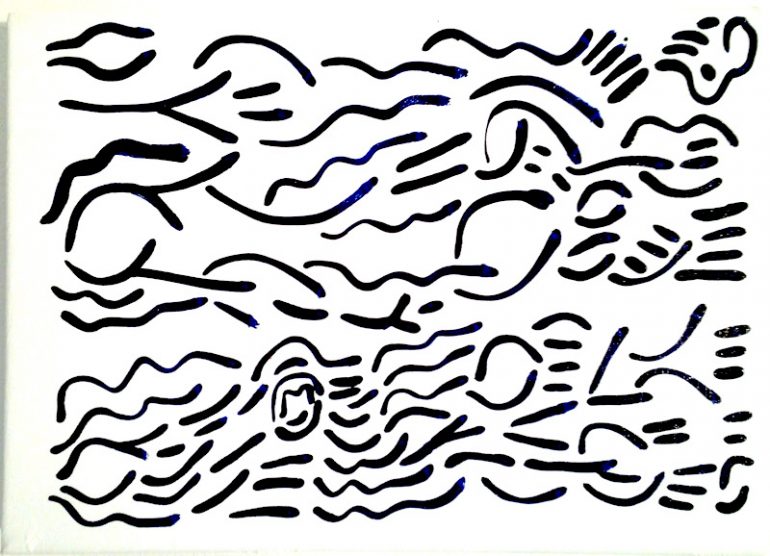 Black and white line abstract line doodle done by bill bissett