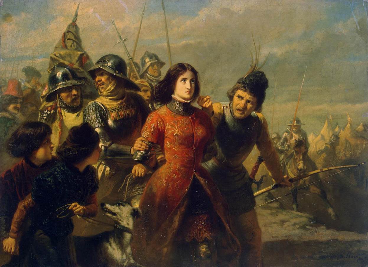 a painting from the 1800s of a woman being captured by soldiers