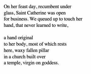 An excerpt of the poem, "Saint Caterina's Tomb".