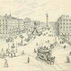 a pencil drawing of a street and its buildings