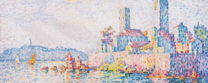 an impressionistic painting of the Antibes skyline