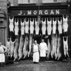 black and white photograph of butcher shop from 1916