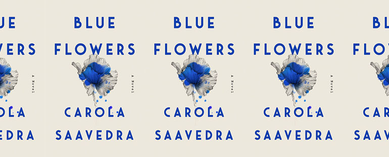 image is a side by side series of the cover of blue flowers