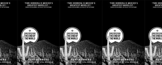 side by side series of the cover of Yuri Herrera's Signs preceding the end of the world, featuring a desert landscape with cacti