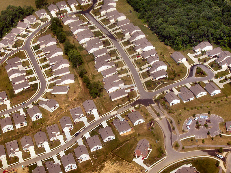 aerial photo of a suburban housing development 