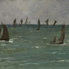 an oil painting by Manet: "Boats at Berck-sur-Mer"