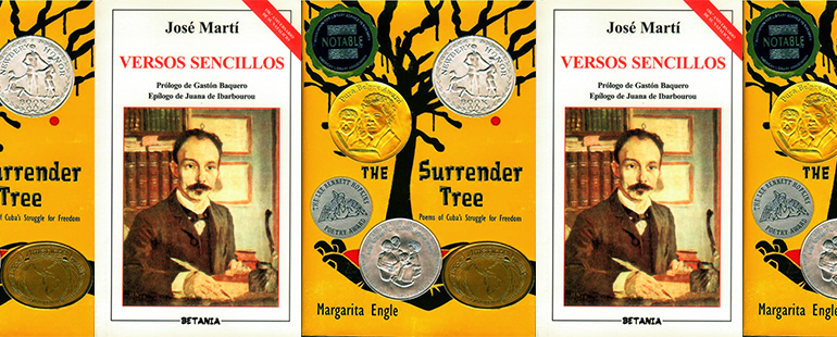 side by side series of the cover of The Surrender Tree and book of poetry by Martí
