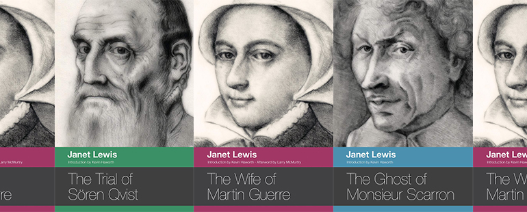side by side series of the covers of Janet Lewis's works