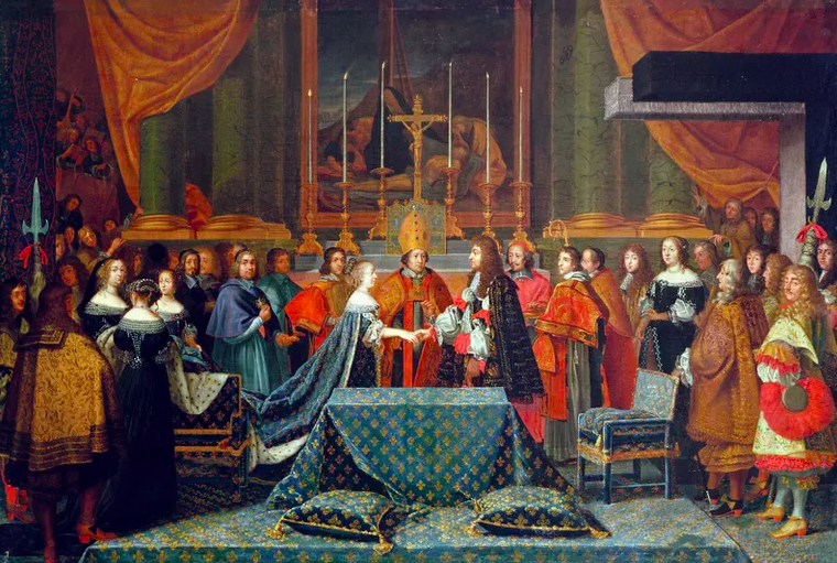 painting of the wedding of Louis XIV