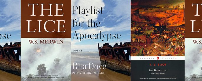side by side series of the cover of The Wasteland, Playlist for the Apocalypse, and The lice