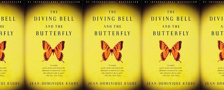 side by side series of the cover of Bauby's memoir" The Diving Bell and the Butterfly