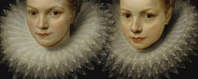 the painting two sisters by cornelis de vos which depicts two twin sisters nearly identical in an oil painting