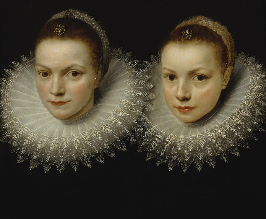 the painting two sisters by cornelis de vos which depicts two twin sisters nearly identical in an oil painting
