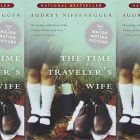 book cover for The Time Traveler's Wife displaying a pair of men's shoes next to the feet and legs of a girl
