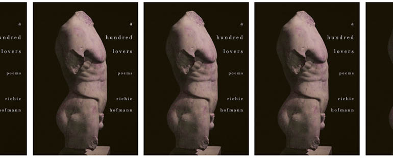 the book cover for A Hundred Lovers featuring a marble bust of a naked man, from neck to thighs