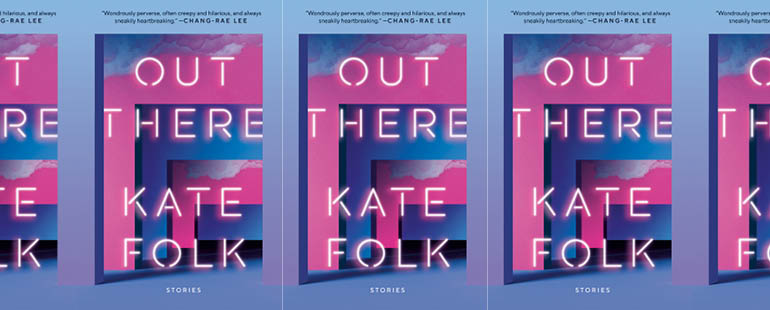 the book cover of Out There featuring rectangles inside rectangles with a pink sky and clouds