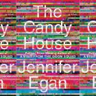 the book cover for The Candy House featuring uneven stripes of bright colors, calling to mind static on a TV