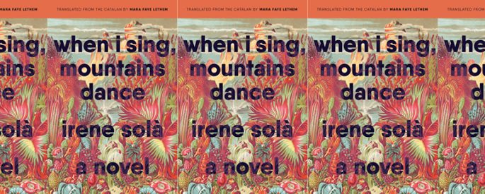 book cover for When I Sing, Mountains Dance, featuring a colorful illustration of desert plants in front of a rocky mountain