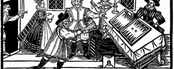 a woodcut of Alice Arden and her associates killing her husband