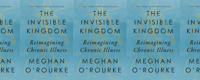the book cover for The Invisible Kingdom featuring a teal background and gold lines scattered across, like veins or tree branches