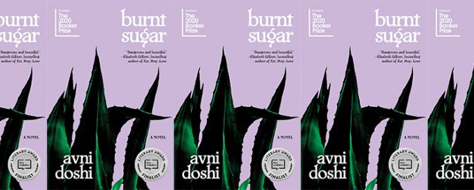 the book cover for Burnt Sugar featuring an aloe plant against a light purple background
