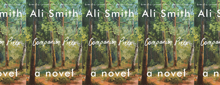 the book cover for Companion Piece, featuring a painting of a forest of trees