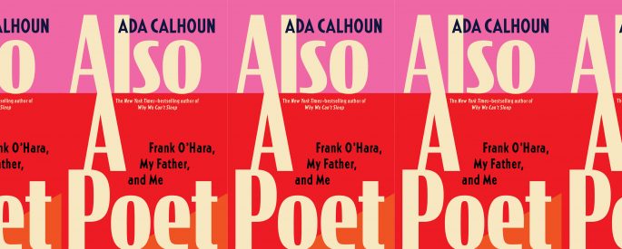 the book cover for Also a Poet, featuring the title in bold, tan font against a pink and red background